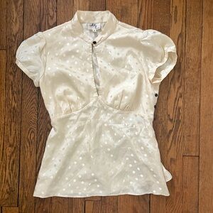 Milly of New York Polka Dot Cap Sleeve Silk Blouse 8